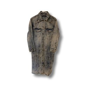 Distressed denim trench